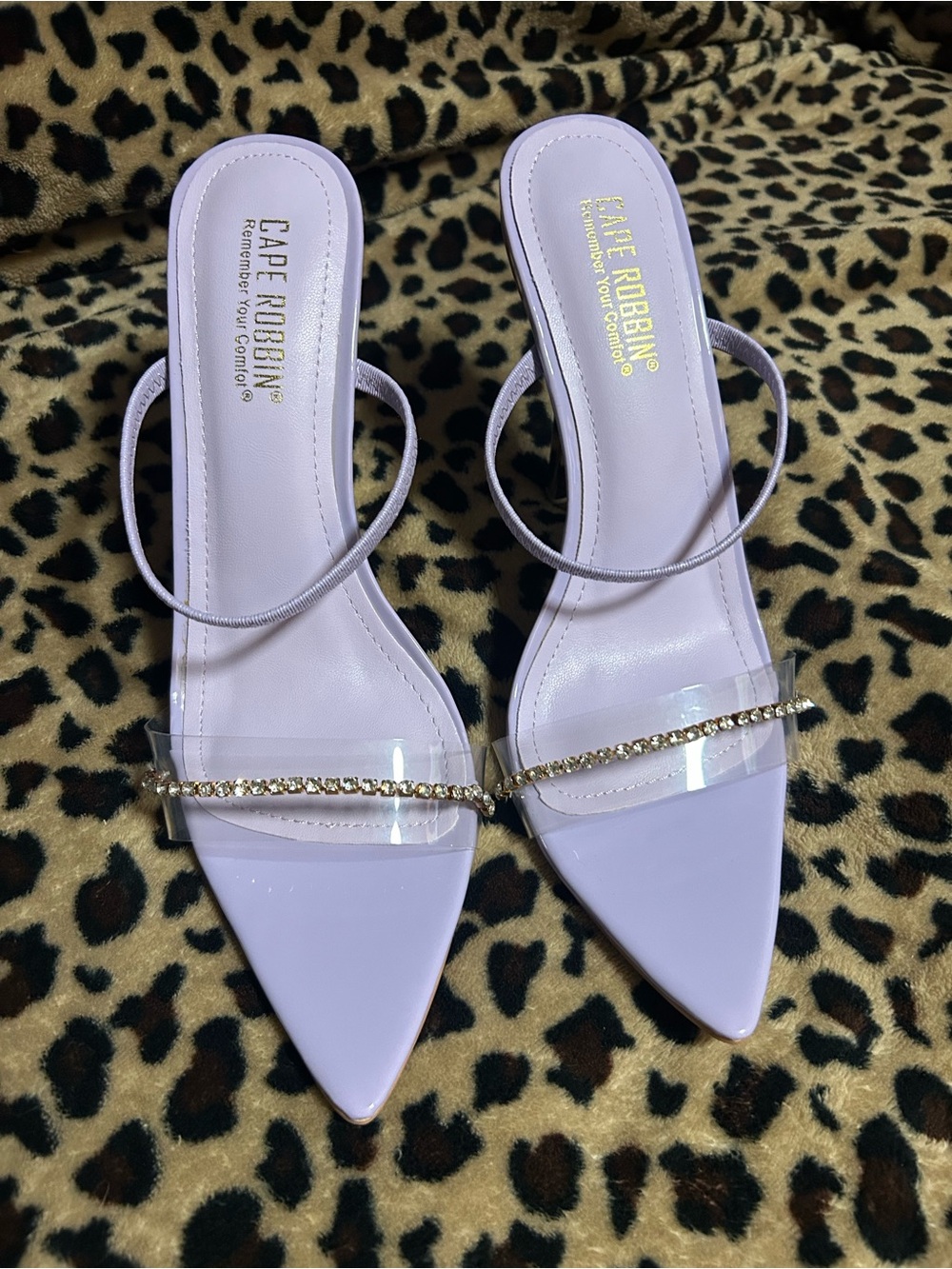 Cape Robbin Lilac Pointed Toe Mule with Clear Strap and Rhinestone Chain